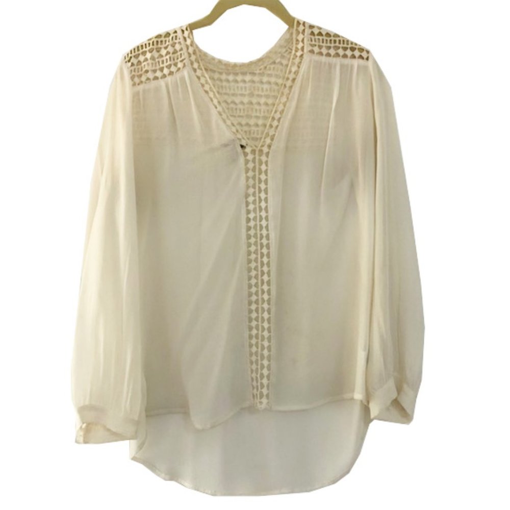 Joie Sheer Silk Top With Crochet Detail
